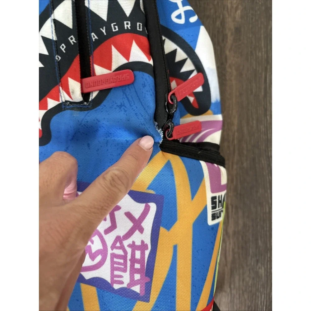 Sprayground Japanese Street Sign Backpack Limited Edition Blue Graffiti Shark